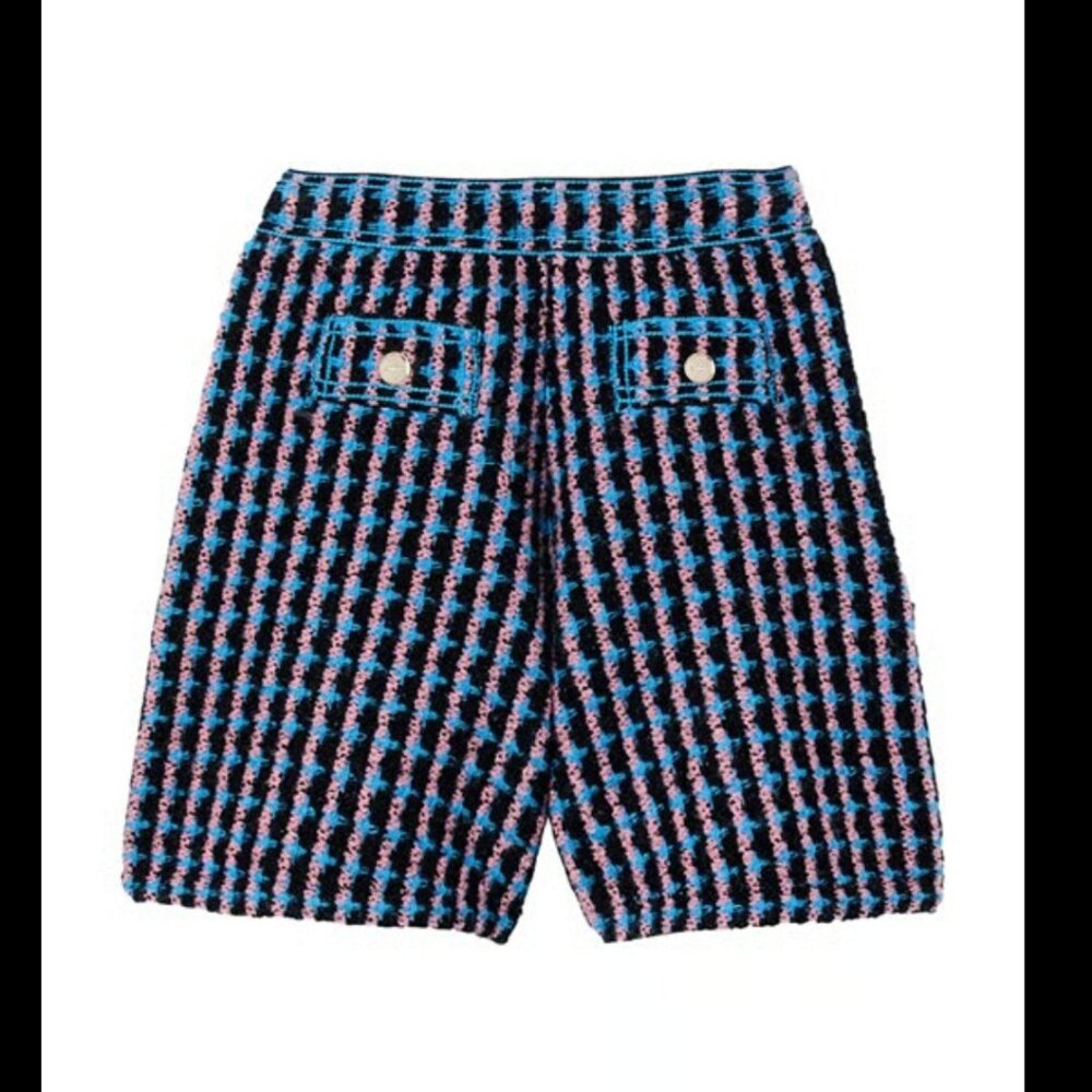 Sandro Gilo In Blanc/Blue acrylic Tweed shorts